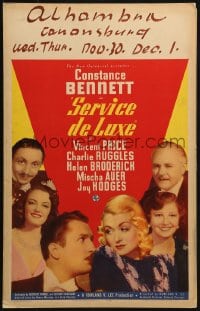 4b634 SERVICE DE LUXE WC 1938 Constance Bennett, Vincent Price, Ruggles, Broderick, Auer, rare!