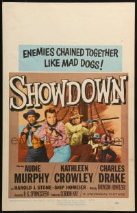 4b637 SHOWDOWN WC 1963 cool artwork of Audie Murphy & enemies chained together like mad dogs!