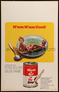 4b665 THERE'S A GIRL IN MY SOUP WC 1971 Peter Sellers & Goldie Hawn, great Campbells soup can art!
