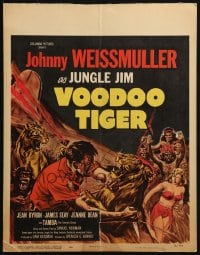 4b685 VOODOO TIGER WC 1952 great art of Johnny Weissmuller as Jungle Jim vs lion & tiger!