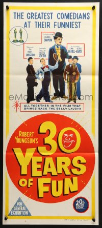 4c302 30 YEARS OF FUN Aust daybill 1963 Charley Chase, Buster Keaton, Laurel & Hardy!