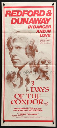4c301 3 DAYS OF THE CONDOR Aust daybill 1975 CIA analyst Robert Redford & Faye Dunaway in danger!