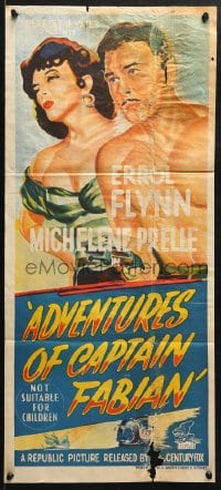 4c308 ADVENTURES OF CAPTAIN FABIAN Aust daybill 1953 art of barechested Errol Flynn & sexy Micheline Presle!