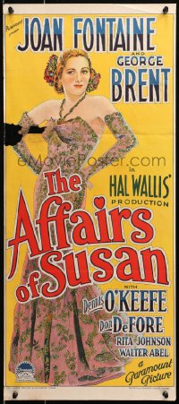 4c312 AFFAIRS OF SUSAN Aust daybill 1945 Richardson Studio art of Joan Fontaine in great dress!