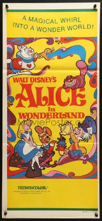 4c315 ALICE IN WONDERLAND Aust daybill R1974 Walt Disney Lewis Carroll classic, psychedelic art!