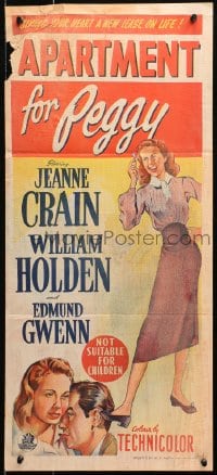 4c334 APARTMENT FOR PEGGY Aust daybill 1948 romantic art of sexy Jeanne Crain & William Holden!