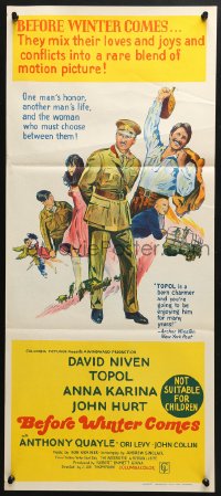 4c358 BEFORE WINTER COMES Aust daybill 1969 David Niven & sexy Anna Karina in WWII!