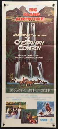 4c424 CASTAWAY COWBOY Aust daybill 1974 Disney, art of cowboy James Garner in beautiful Hawaii!