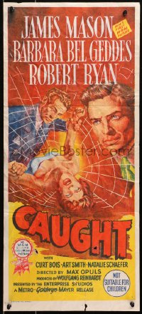 4c427 CAUGHT Aust daybill 1949 James Mason's 1st U.S. movie, cool different spiderweb art!