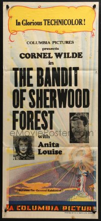 4c445 COLUMBIA PICTURES Aust daybill 1940s stock, advertising The Bandit of Sherwood Forest!