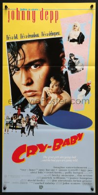 4c455 CRY-BABY Aust daybill 1990 directed by John Waters, Johnny Depp is a doll, Amy Locane