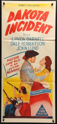 4c459 DAKOTA INCIDENT Aust daybill 1956 Linda Darnell, passions gone wild in an outlaw wilderness!
