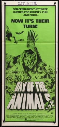 4c461 DAY OF THE ANIMALS Aust daybill 1977 wildlife revenge more shocking than The Birds, great art!