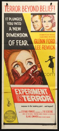 4c510 EXPERIMENT IN TERROR Aust daybill 1962 Ford, Remick, more tension than the heart can bear!