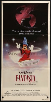 4c513 FANTASIA Aust daybill R1982 Mickey from Sorcerer's Apprentice, Chernabog, great images!