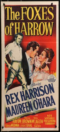 4c537 FOXES OF HARROW Aust daybill 1947 different art of Rex Harrison & pretty Maureen O'Hara!
