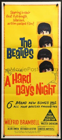 4c586 HARD DAY'S NIGHT Aust daybill 1964 The Beatles in their first film, rock & roll classic!
