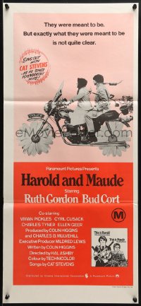 4c587 HAROLD & MAUDE Aust daybill R1970s Ruth Gordon, Bud Cort is equipped to deal w/life!