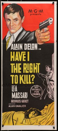 4c590 HAVE I THE RIGHT TO KILL Aust daybill 1964 art of Alain Delon pointing gun and w/ sexy woman!