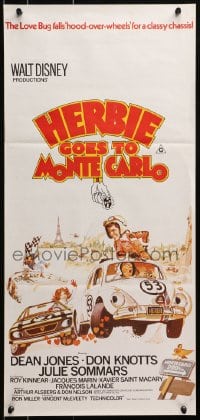 4c598 HERBIE GOES TO MONTE CARLO Aust daybill 1977 Disney, Bysouth Volkswagen Beetle racing art!