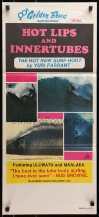 4c615 HOT LIPS & INNERTUBES Aust daybill 1970s Yuri Farrant, surfing documentary!