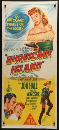 4c625 HURRICANE ISLAND Aust daybill 1953 art of pirate Marie Windsor sword fighting with Jon Hall!