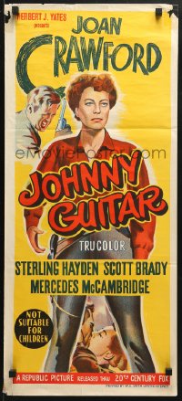 4c644 JOHNNY GUITAR Aust daybill 1954 art of Joan Crawford, Nicholas Ray classic!
