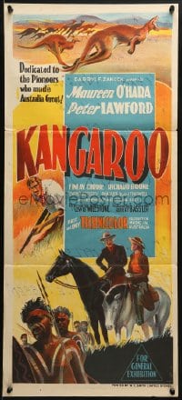 4c650 KANGAROO Aust daybill 1951 Maureen O'Hara, Peter Lawford, dramatic outback art, ultra-rare!