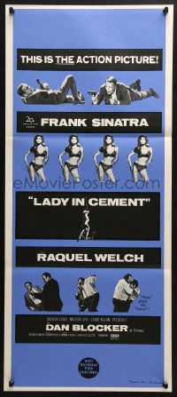 4c659 LADY IN CEMENT Aust daybill 1968 Frank Sinatra with a .45 & sexy Raquel Welch with a 37-22-35!