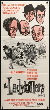 4c660 LADYKILLERS Aust daybill R1972 cool art of guiding genius Alec Guinness, gangsters!