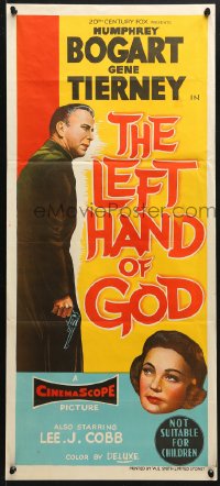 4c667 LEFT HAND OF GOD Aust daybill 1955 art of priest Humphrey Bogart holding gun!