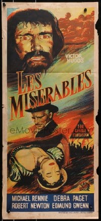 4c669 LES MISERABLES Aust daybill 1953 Michael Rennie as Jean Valjean, Debra Paget, Victor Hugo