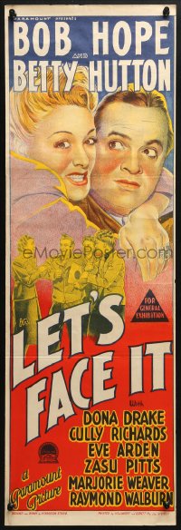 4c672 LET'S FACE IT Aust daybill 1943 Richardson Studio hand litho art of Bob Hope & Betty Hutton!
