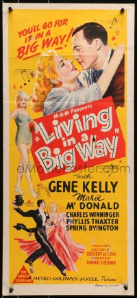 4c682 LIVING IN A BIG WAY Aust daybill 1947 great images of Gene Kelly with pretty Marie McDonald!