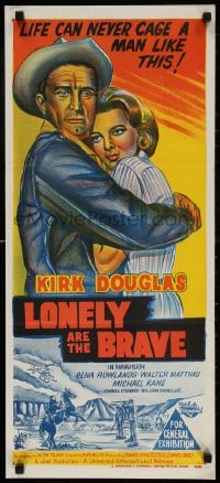 4c683 LONELY ARE THE BRAVE Aust daybill 1962 Kirk Douglas classic, life can never cage him!