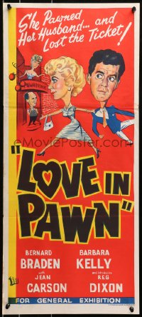 4c690 LOVE IN PAWN Aust daybill 1953 Bernard Braden, Barbara Kelly, Jeannine Carson, wacky art!