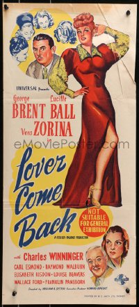 4c692 LOVER COME BACK Aust daybill 1946 art of pretty redhead Lucille Ball & George Brent!