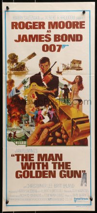 4c707 MAN WITH THE GOLDEN GUN Aust daybill 1974 art of Roger Moore as James Bond by McGinnis!