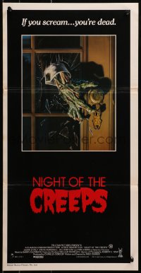 4c750 NIGHT OF THE CREEPS Aust daybill 1986 cool monster hand artwork, if you scream you're dead!