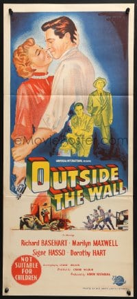4c773 OUTSIDE THE WALL Aust daybill 1950 art of Richard Basehart, Marilyn Maxwell!