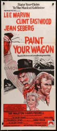 4c775 PAINT YOUR WAGON Aust daybill R1970s art of Clint Eastwood, Lee Marvin & pretty Jean Seberg!