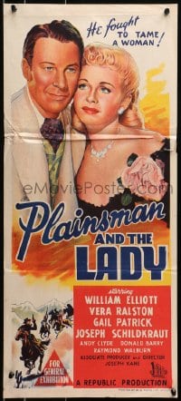 4c791 PLAINSMAN & THE LADY Aust daybill 1946 art of Wild Bill Elliott & Vera Ralston, Pony Express!