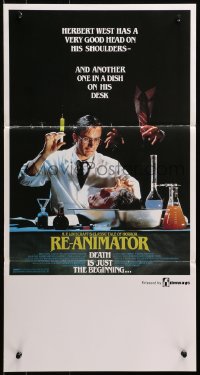 4c815 RE-ANIMATOR Aust daybill 1986 image of mad scientist Jeffrey Combs with severed head in bowl!