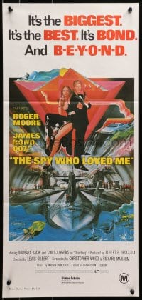 4c881 SPY WHO LOVED ME Aust daybill R1980s great art of Roger Moore as James Bond 007 by Bob Peak!