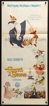 4c908 SWORD IN THE STONE Aust daybill R1970s Disney's cartoon story of young King Arthur & Merlin!