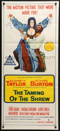 4c910 TAMING OF THE SHREW Aust daybill 1967 different art of Elizabeth Taylor & Richard Burton!