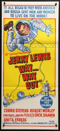 4c973 WAY WAY OUT Aust daybill 1966 art of astronaut Jerry Lewis sent to live on the moon in 1989!