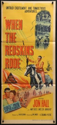 4c982 WHEN THE REDSKINS RODE Aust daybill 1951 Native American Jon Hall on horse holding rifle!