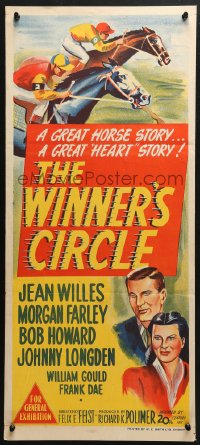 4c989 WINNER'S CIRCLE Aust daybill 1948 first person view of the life of a race horse, cool art!