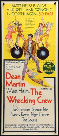 4c999 WRECKING CREW Aust daybill 1969 art of Dean Martin as Matt Helm with sexy spy babes!